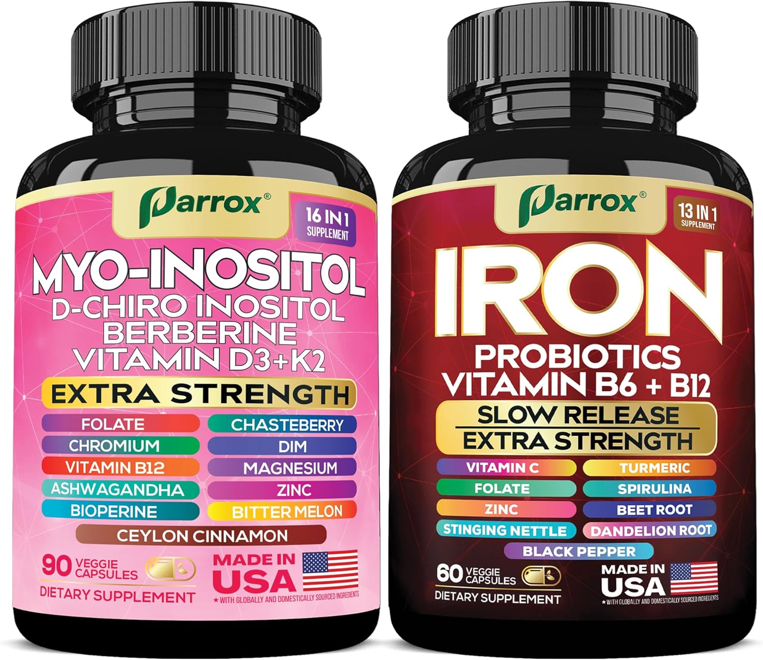 Myo-Inositol & Iron Supplement Bundle – Hormonal, Metabolic & Energy Support with D-Chiro Inositol, Ashwagandha, Berberine, Slow-Release Iron, Spirulina, Turmeric & Probiotics