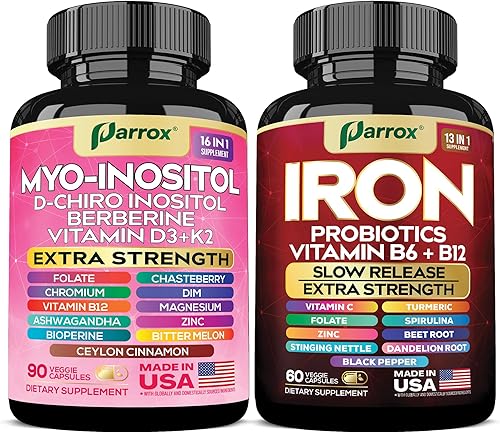 Paquete de suplemento de mio-inositol y hierro apoyo hormonal, metabólico y energético con D-Chiro inositol, Ashwagandha, berberina, hierro de