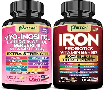 Myo-Inositol & Iron Supplement Bundle Hormonal, Metabolic & Energy Support with D-Chiro Inositol, Ashwagandha, Berberine, Slow-Release Iron, Spirulina, Turmeric & Probiotics