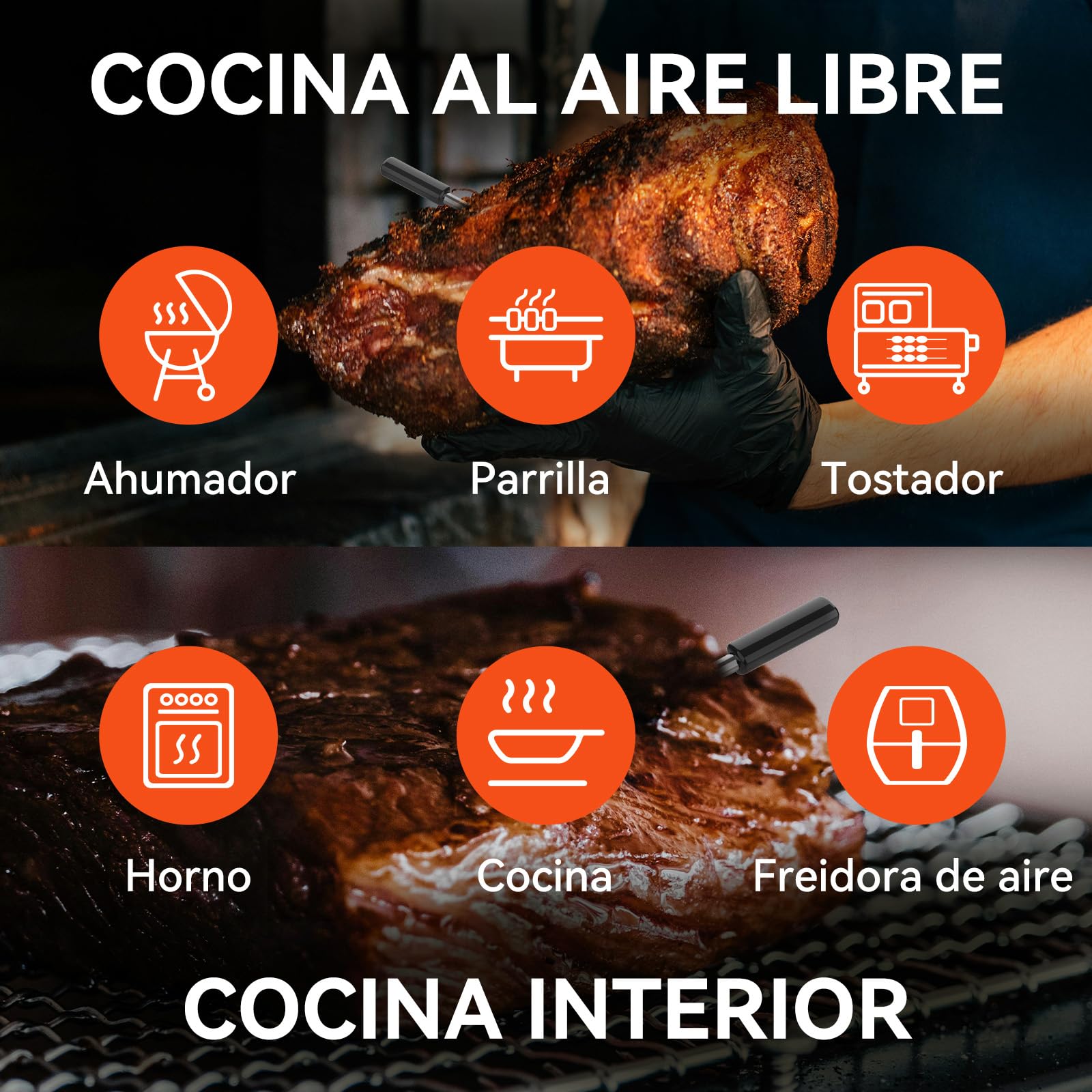 Pro Termómetro para carne con wifi y Bluetooth, monitoreo por app con temporizador y alarma, IP67 resistente al agua y al aceite, termómetro inalámbrico para barbacoa, horno, parrilla, cocina