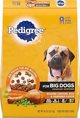 Pedigree for Big Dogs Adult Complete Nutrition Large Breed Dry Dog Food Roasted Chicken, Rice & Vegetable Flavor Dog Kibble, 40 lb. Bag