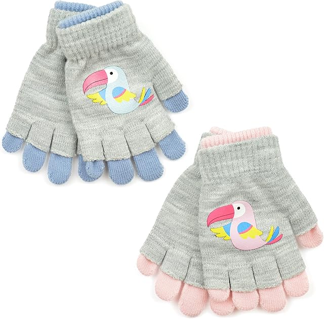 Thingimijigs 2 Pairs Girls Toucan 2-in-1 Thermal Magic Gloves