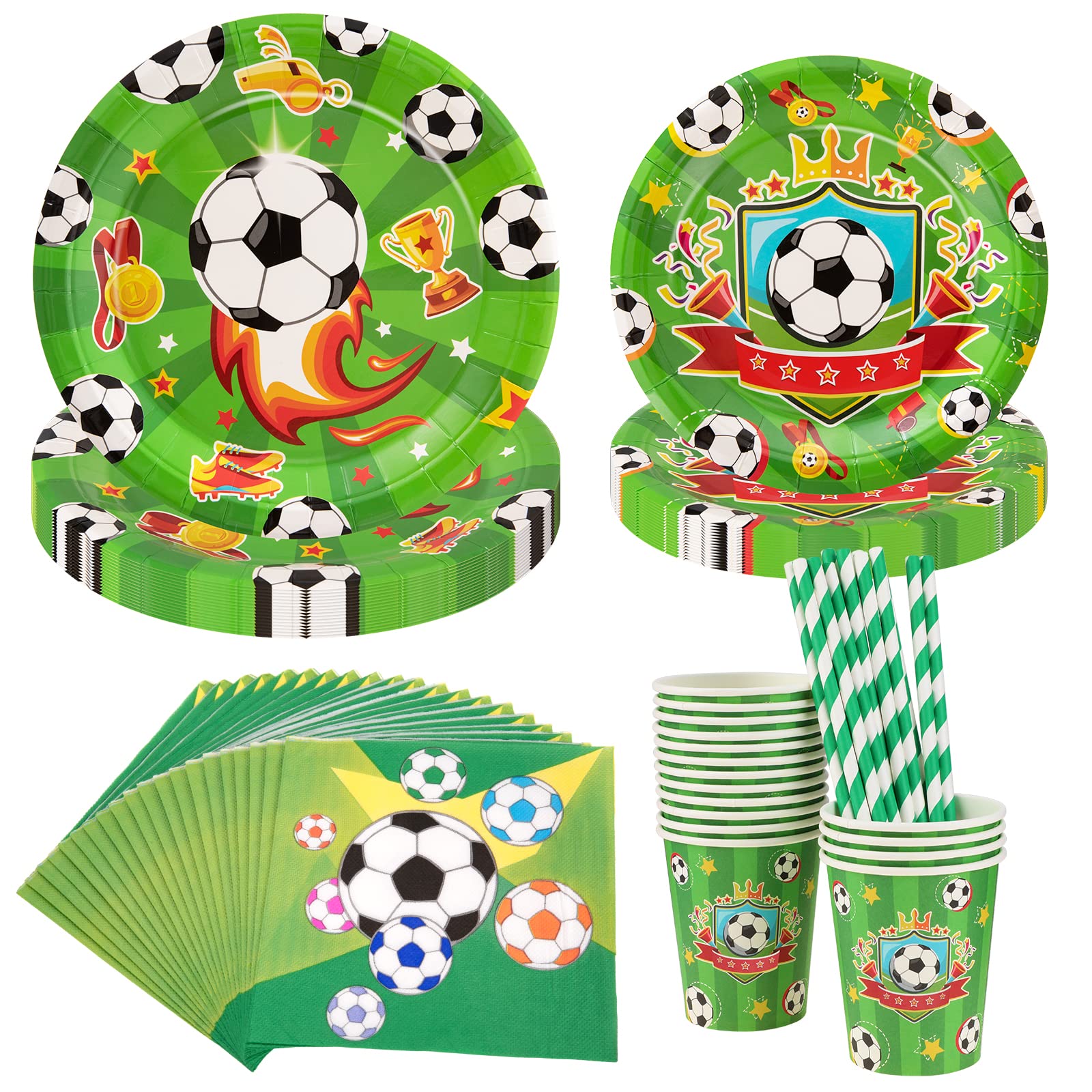 PHOGARY 84 Piezas Decoración Cumpleaños Fútbol, Vajilla Cumpleaños para 16 Personas, Platos, Tazas, Servilletas, Pajillas