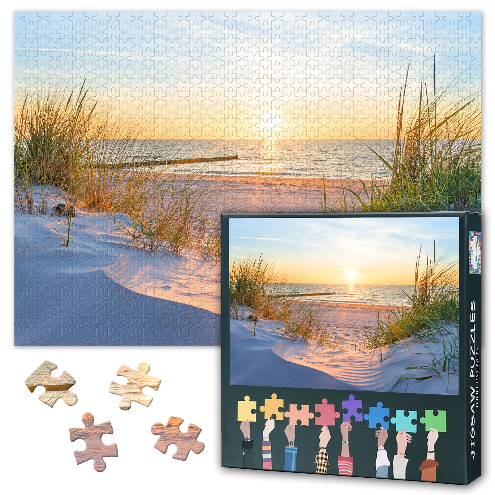 1000 Piece Jigsaw Puzzle - Beach Sunrise, 50x70cm Intricate Details Mindful Evening Activity, Collectors Edition British Landscape Puzzles, Unique Gift for Adults