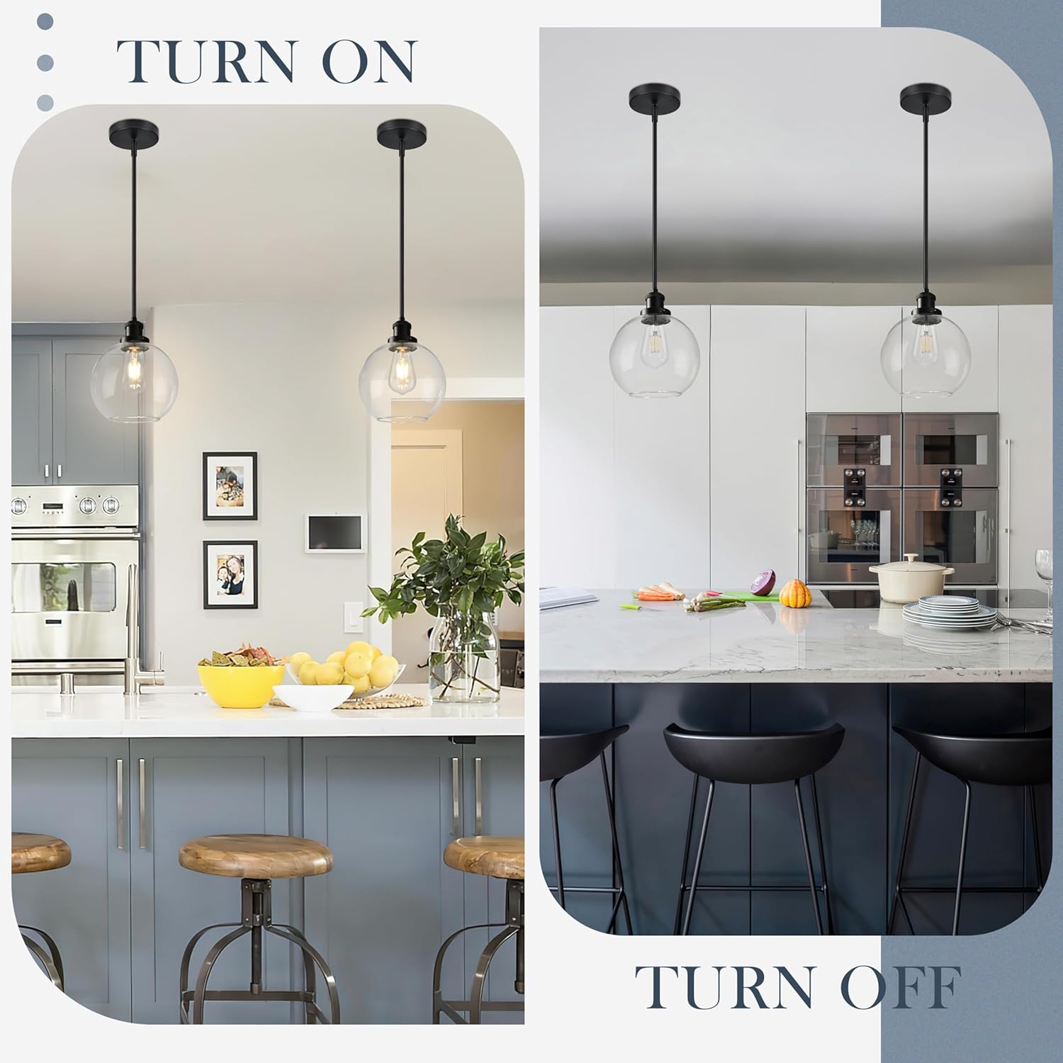 8 Inch Black Hanging Pendants Light Contemporary Globe Pendant Kitchen Island Modern Pendant Lights with Clear Glass Adjustable Hanging Light Fixture for Dining Room Bedroom (Bulb Incl.)