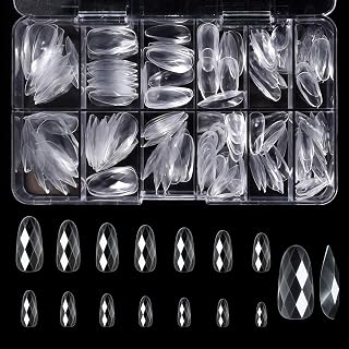 KADS 3D Diamond Shape Nail Tips Nail Tips 12/14 Sizes Soft Gel Pre-Shaped Full Cover Clear Acrylic Fake Nails Press on False Nail Tips for Nail Extension Salon Manicure Home DIY (2, 140Pcs)