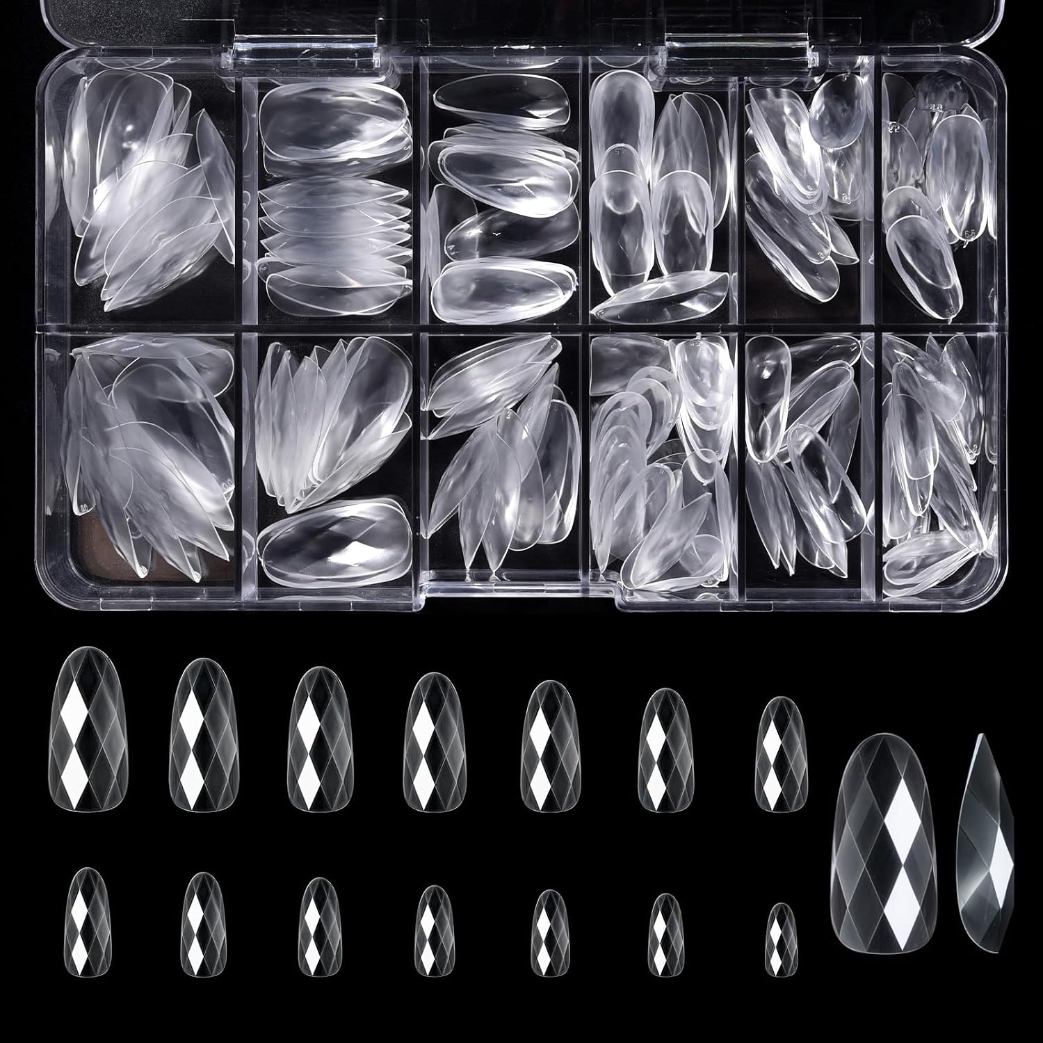 KADS 3D Diamond Shape Nail Tips - Clear Acrylic Nail Extensions