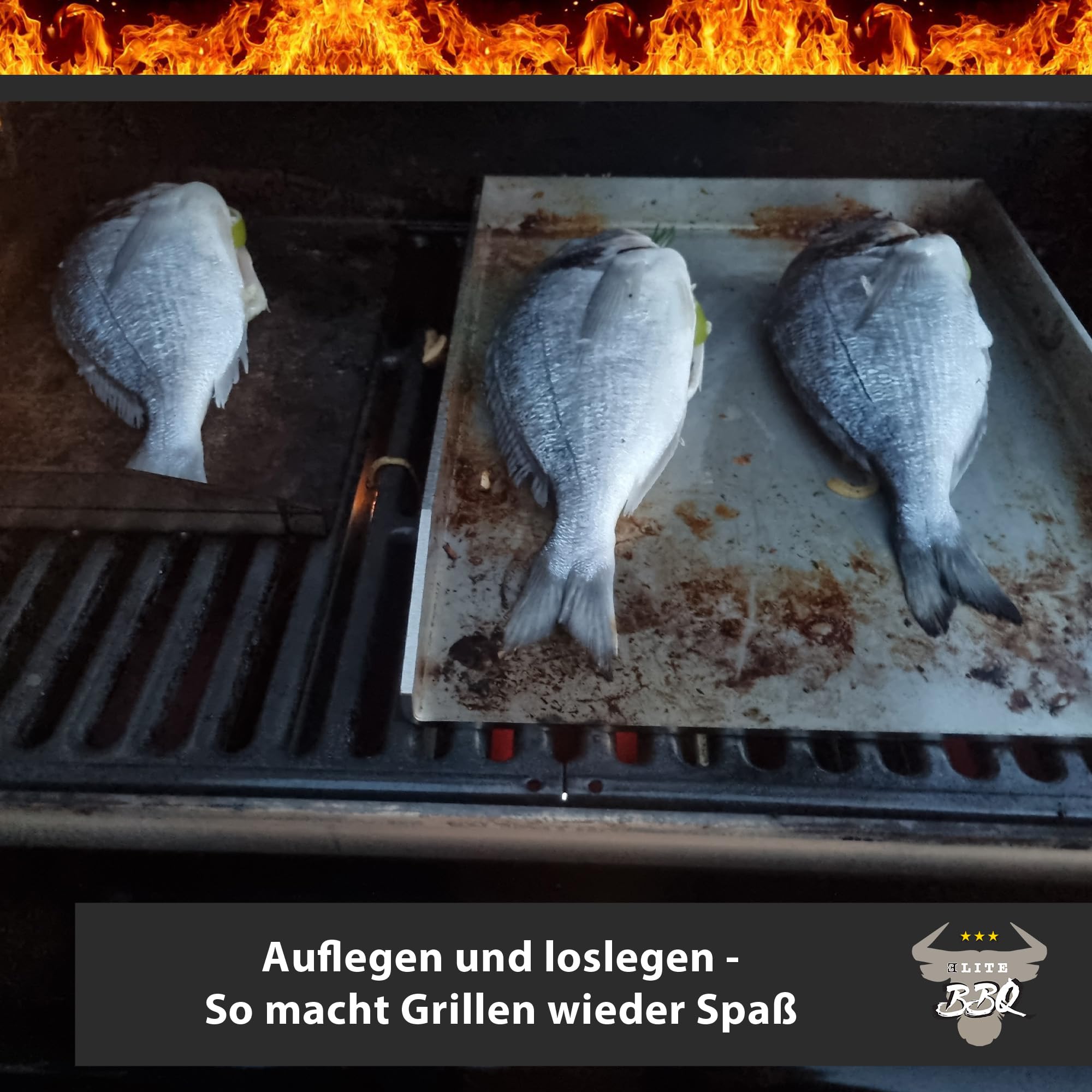 ELITE BBQ Plancha Grillplatte 40x30cm aus 4mm Edelstahl für Gasgrill - Ideal für Smash Burger geeignet mit Napoleon Freestyle 365 und Weber Spirit, Flache Grillplatte für Perfekte Grillergebnisse