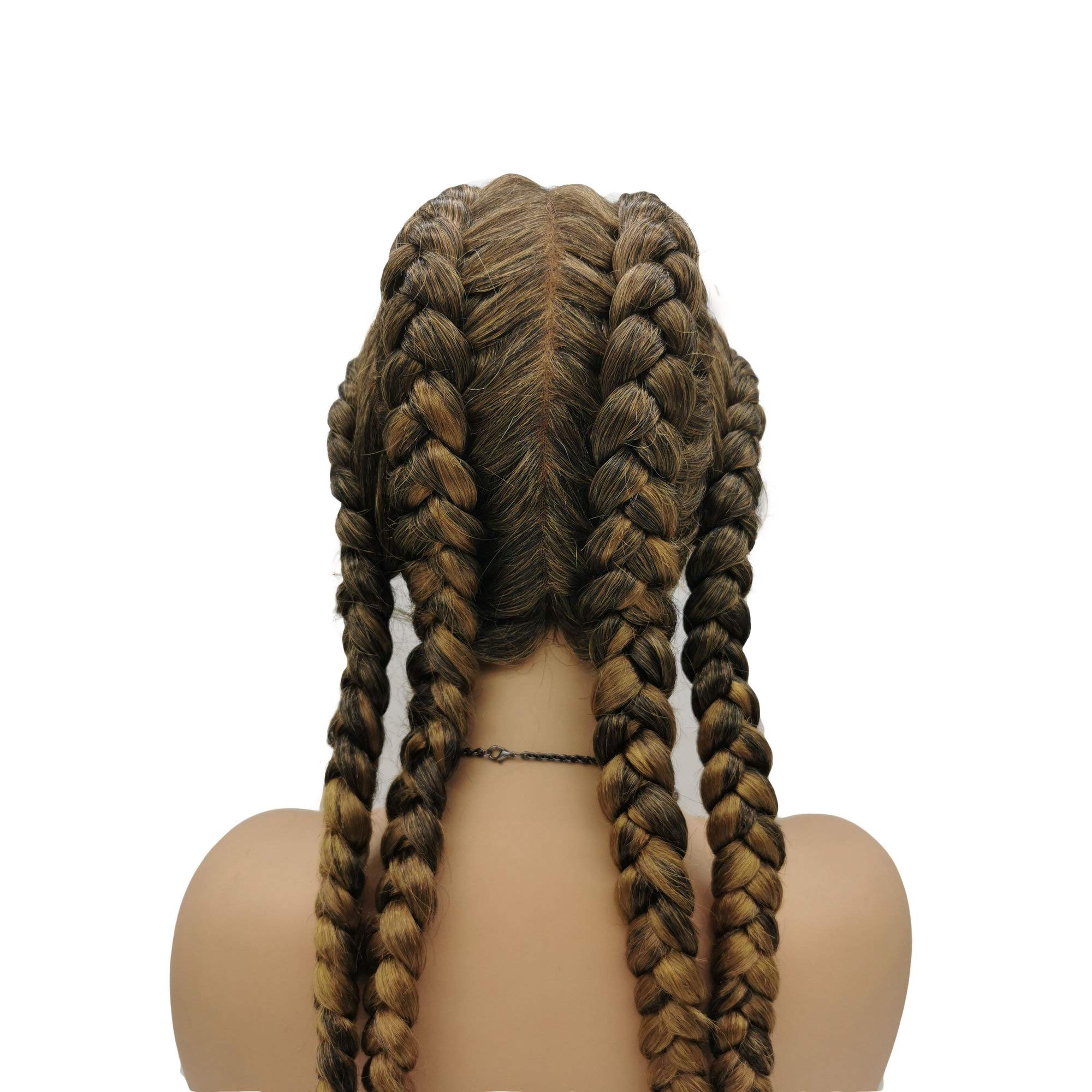 RainaHair 32inch Brown Mixed Blonde Synthetic 4x Braided Wigs with Baby Hair Drag Queen Natural Brown 2 Double Braided Wig