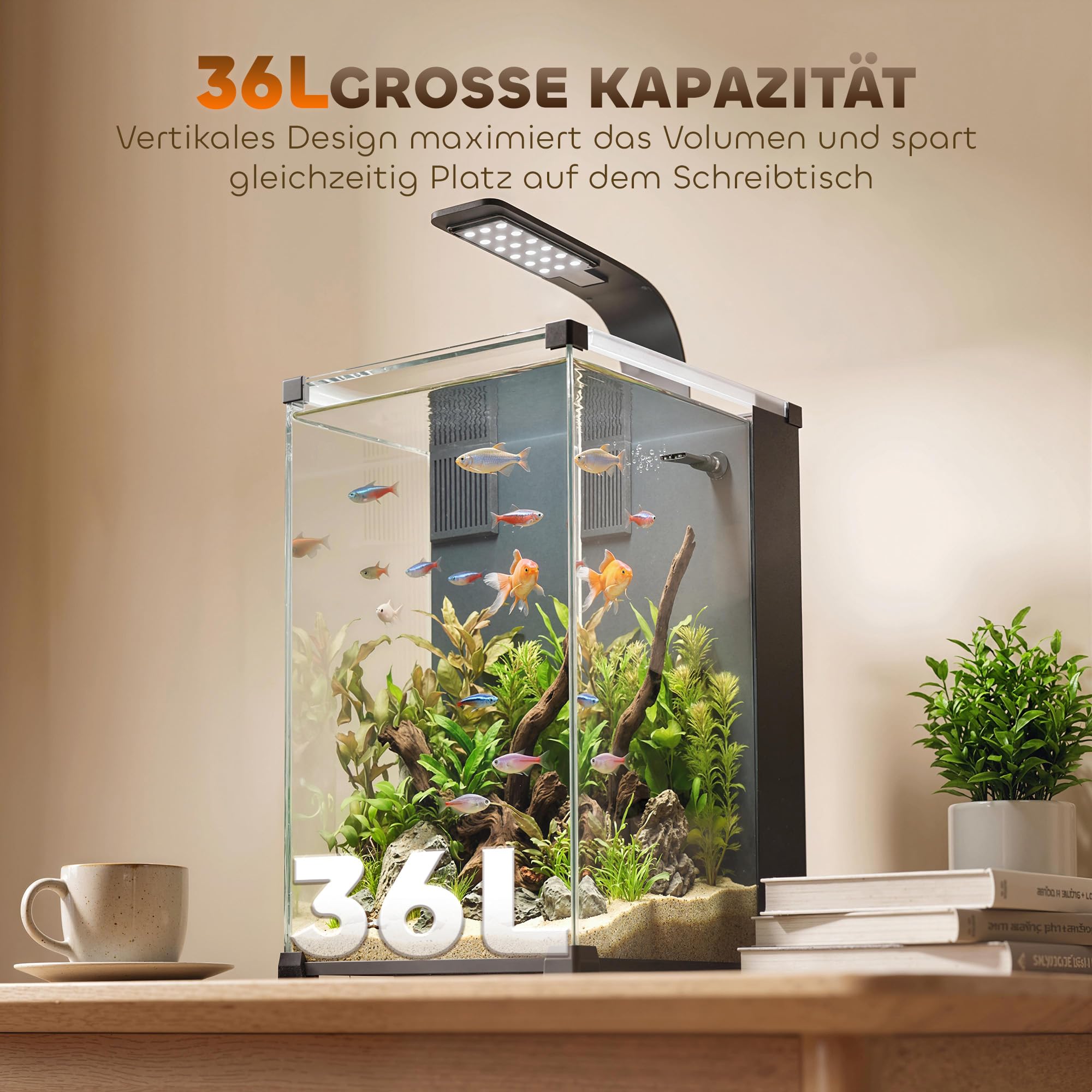PawHut Aquarium Komplettset 36L Nano Aquarium mit LED-Beleuchtung Filtersystem Fischtank mit Pumpe Zirkulation Einsteigerbecken für Fische & Pflanzen 30 x 30 x 45,5 cm Schwarz