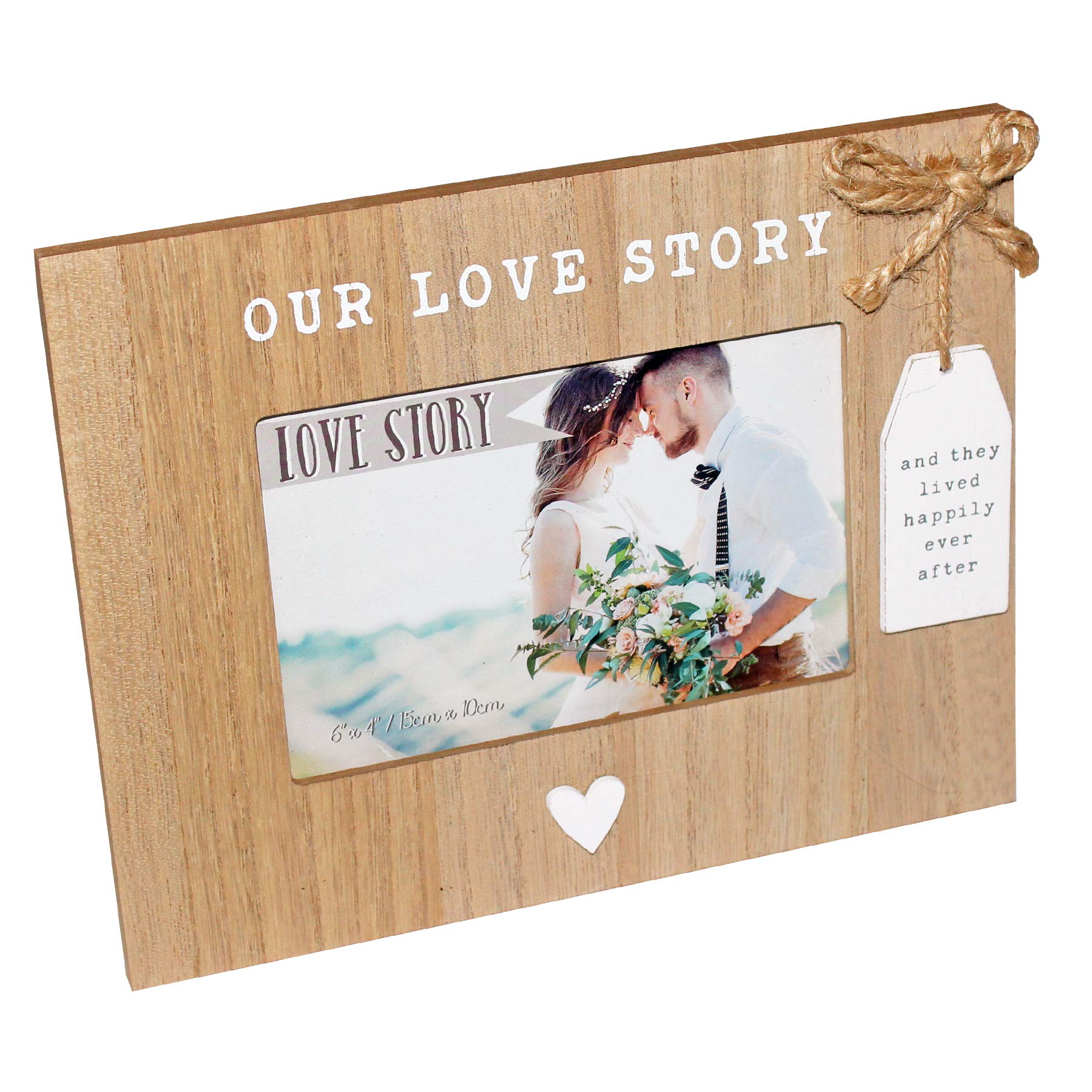 Our Love Story Wooden 6x4 Photo Frame with Heart and Hanging Plaque