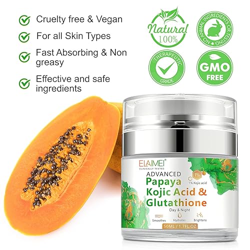 Miniatura 4 de Crema para la cara, ácido kójico de papaya glutatión natural para la piel nutritiva y rejuvenecedora crema facial, crema hidratante de día y noche,