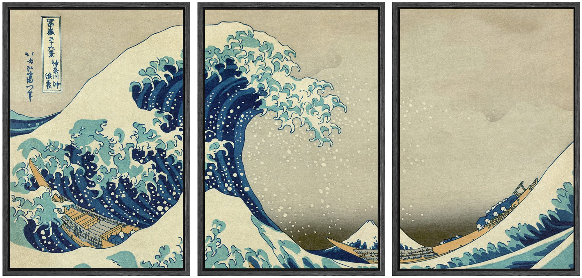 SIGNWIN Framed Canvas Print Wall Art The Great Wave Off Kanagawa Nature Ocean Illustrations Fine Art Traditional Scenic