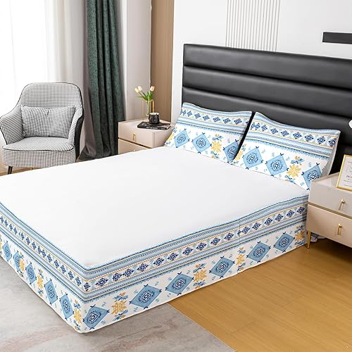 Miniatura 2 de Falda de cama con estampado azteca, tamaño matrimonial, falda de cama geométrica abstracta de 3 piezas para niños, niñas, adultos, decoración de