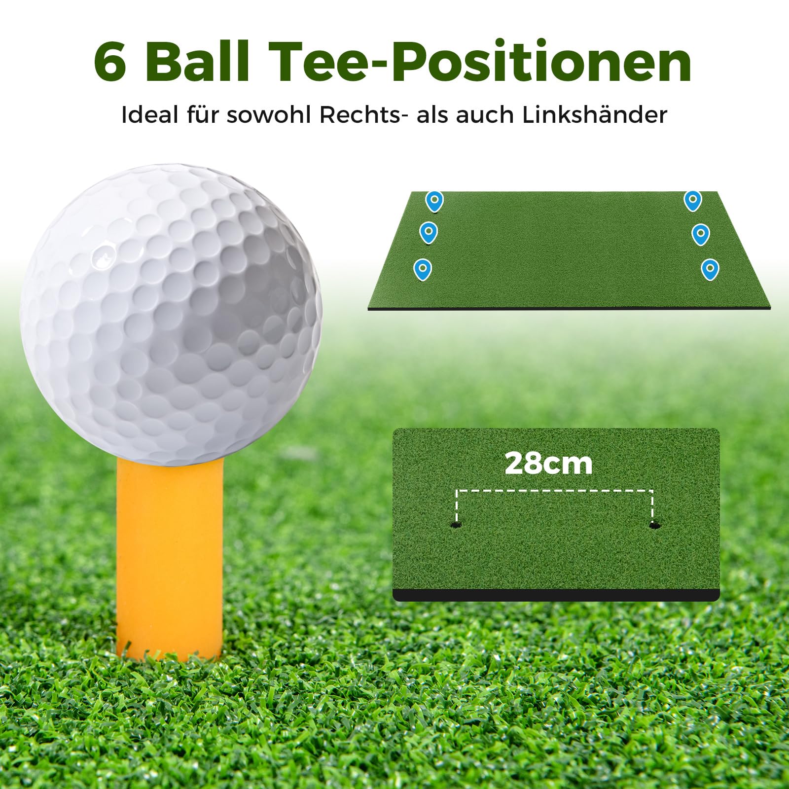 COSTWAY Golf Abschlagmatte, Golf Übungsmatte inkl. 2 Gummi-Tees und 2 Ausrichtungsstäbe, Golfmatte mit 6 Abschlagpositionen, für Indoor und Outdoor