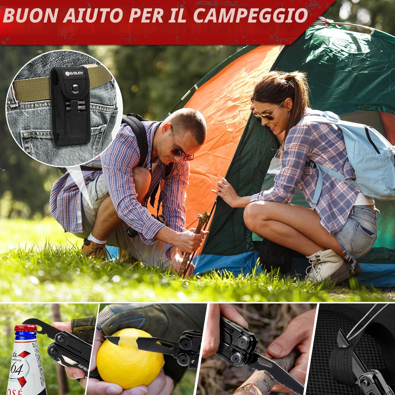 BIBURY Pinza Multiuso in Acciaio Inox, Multitool, Pinza Multifunzione con Forbici Potenziati, Seghe Sostituibili e Set di Cacciaviti per Esterno, Campeggio, Emergenza, Idee Regalo Uomo Regalo Papa