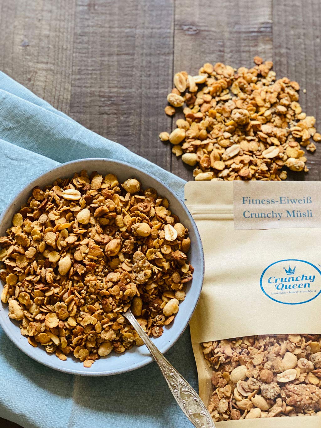 Protein-Knuspermüsli Probierpaket | Sparpaket | 30% Eiweiß | Handgemacht | High Protein & Low Carb Müsli | Vegan | Müsli ohne Zucker | Erdnussmus | 3x 340g Packung