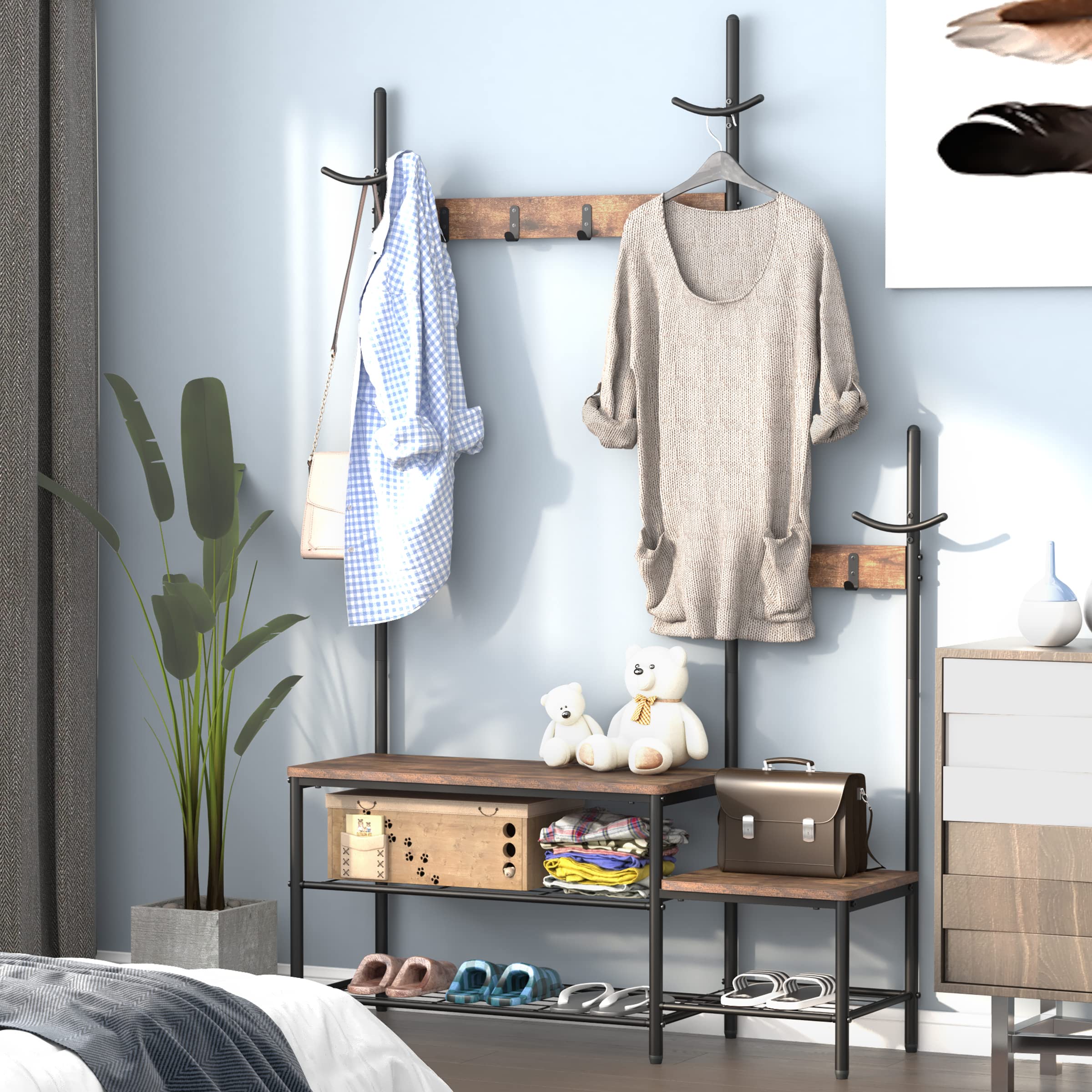 Buy CharaVector 1+1 ParentChild Industrial Hall Tree for Entryway