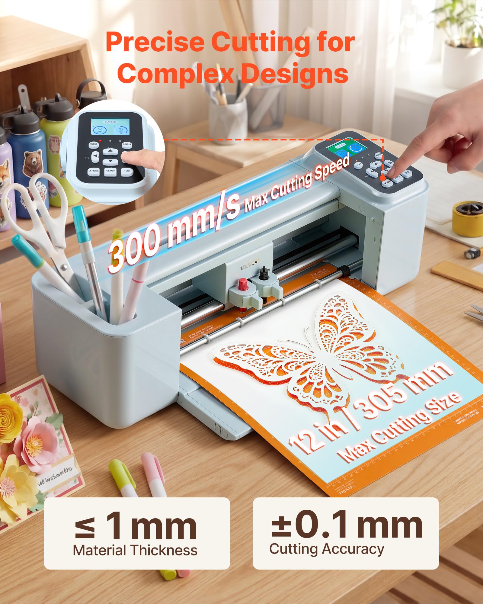 VEVOR Machine de Découpe Capacité Max. 305 mm, Découpe Vinyle à Boutons, pour Personnalisation d'Objets Artisanaux Autocollants Scrapbooking Décoration, Compatible avec Mac, Windows, Android et iOS
