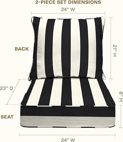 Miniatura 6 de Honeycomb Asiento profundo para exteriores, 24 pulgadas de ancho x 23 pulgadas de profundidad, cojín para silla de exterior Cabana Stripe negro y
