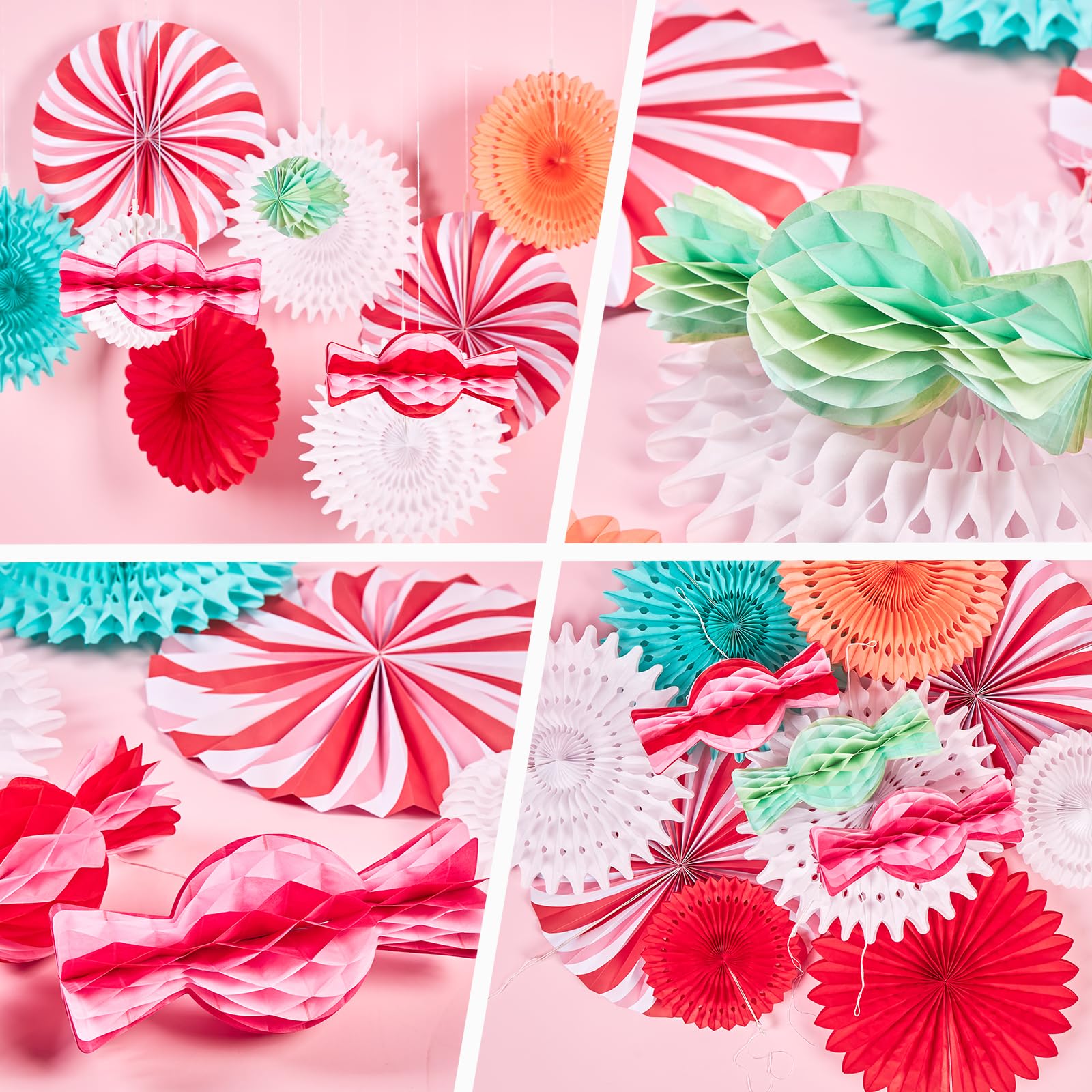 SUNBEAUTY Candy Party Decorations Pastel Paper Fans Decorations Hanging Paper Fans with Candy Red and Green Hanging Ceiling Wall Decor for Children Birthday Party Backdrop Classroom Decorations - Image 3