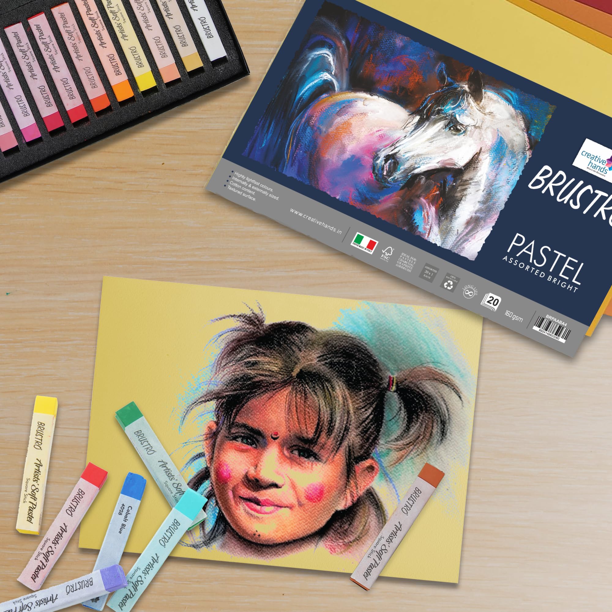 Brustro Artists Pastel Papers | 160 GSM, A4, Assorted Bright Shades | Pack of 20 Sheets | Ideal for Pastels, Colour Pencils, Graphite, Charcoal, Gouache, Ink and Dry Techniques 4