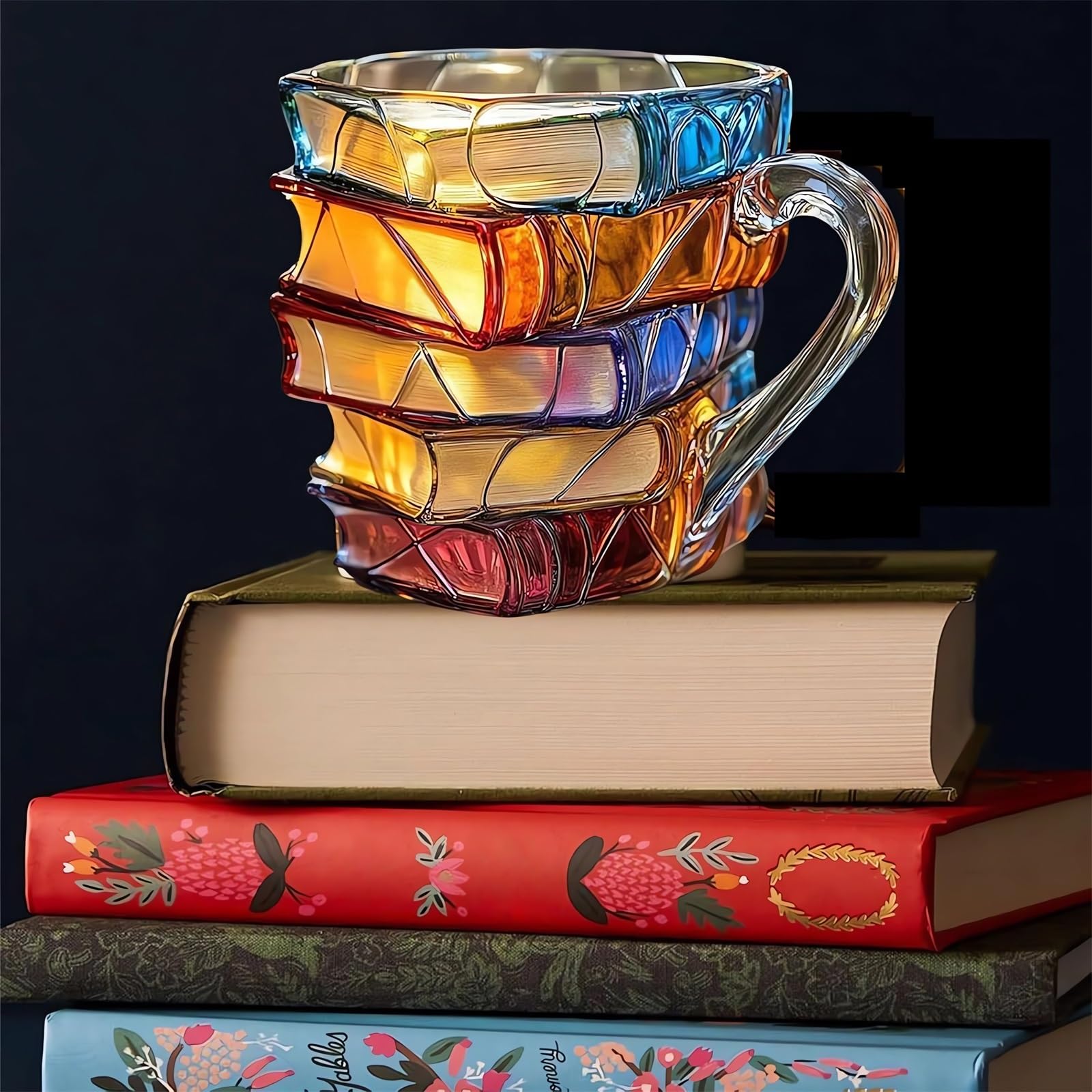 Painted Book Mug 2025 New Novelty Mugs for Book Lovers Gifts Unique Handmade Coffee Mugs Glass 11 0z Cool Funny Bookish Tea Cups Cute Tumblers Books Worm Readers Writers Librarian Gifts Women (1PC)