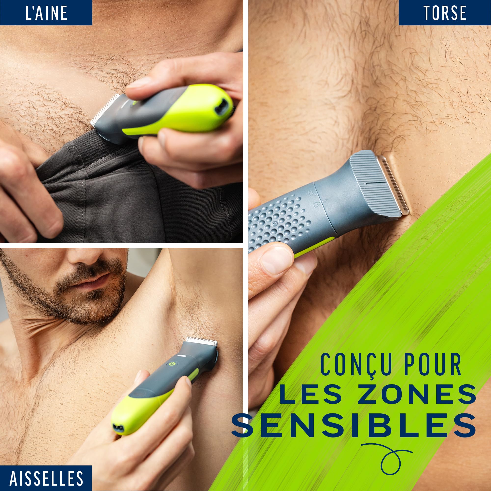 Veet Men Total ProTM* Tondeuse Intime Pour Homme - Rasoir électrique Multi-Usage pour Aine, Barbe et Corps – Chargeur USB – 100% étanche (IP67)