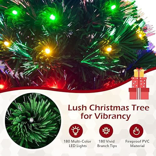 Miniatura 2 de Árbol de Navidad preiluminado, árbol de Navidad artificial con estrella superior, 230 luces de fibra óptica, 6 colores de luz y 8 modos de luz,