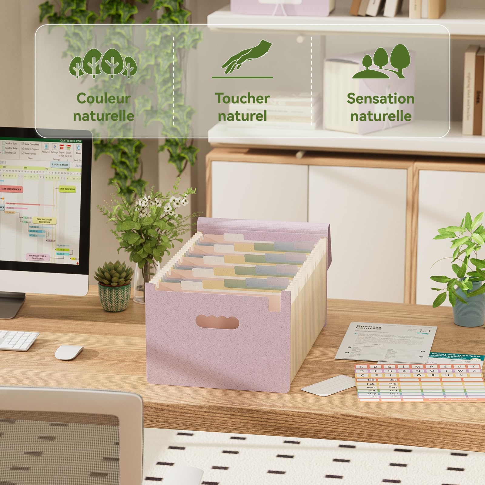 EcoStash Trieur 26 Compartiments A4, Rangement Papier Administratif | Organiseur de Dossiers Accordéon en Paille de Blé, Classeur Range Document, Sans BPA, Retour à la Nature, Violet Lavande