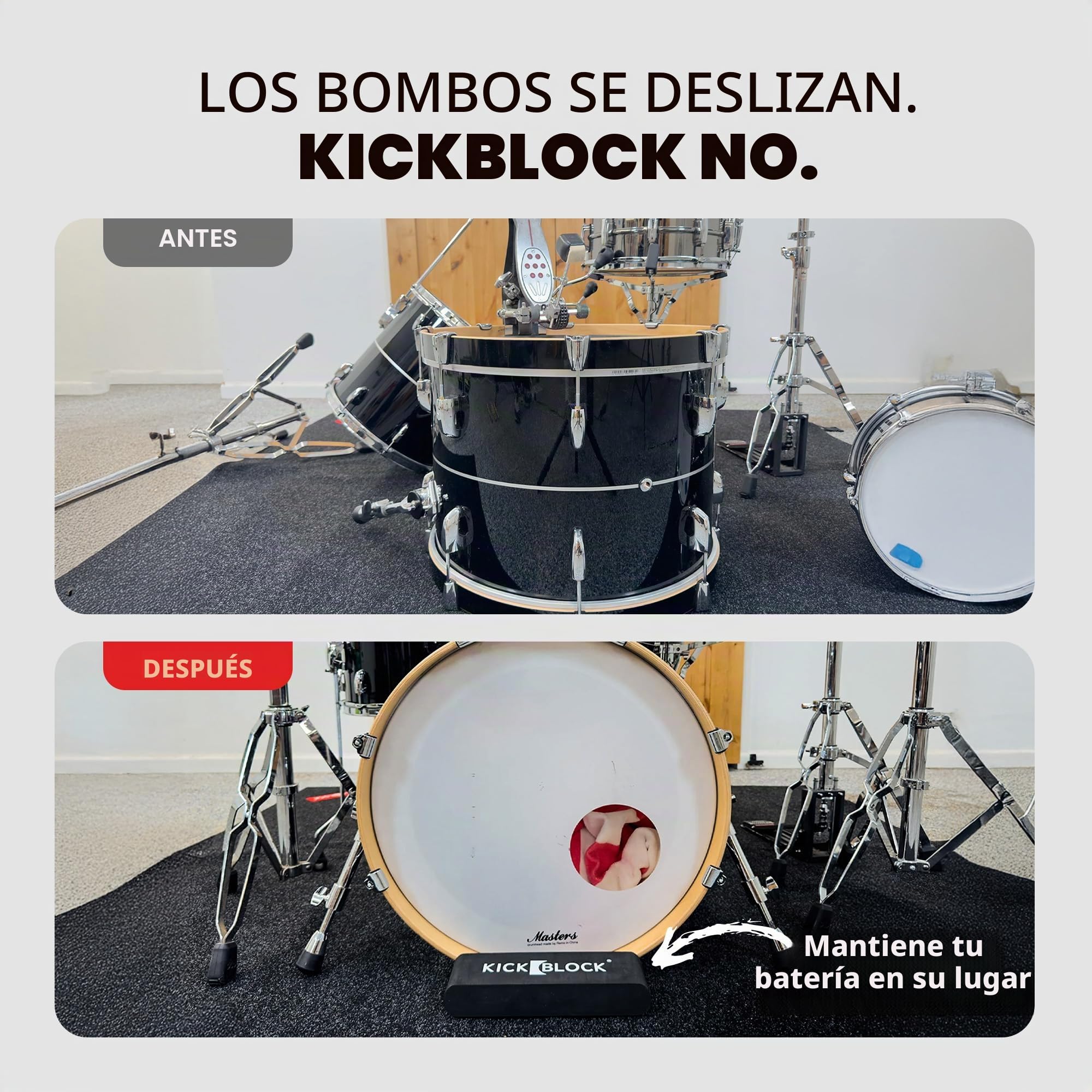KickBlock Ancla para bombo – El mejor tapón de tambor del mundo para prevención de deslizamientos y deslizamientos – Tecnología Ultra-Grip – Accesorio ligero y portátil – Negro escenario