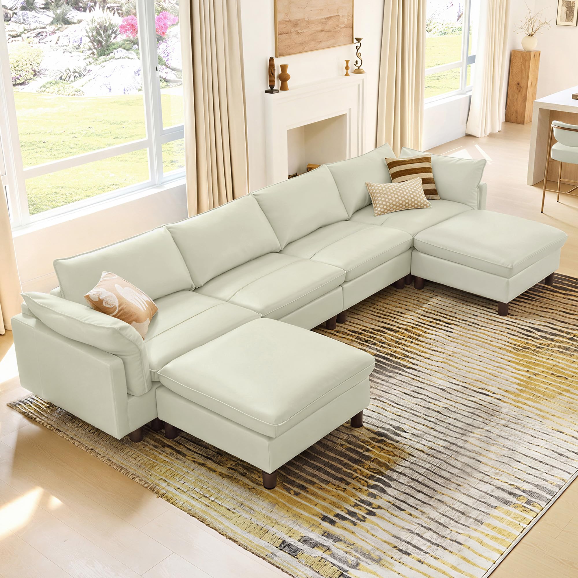 CHITA Modular Cloud Sofa in Cream Genuine Leather