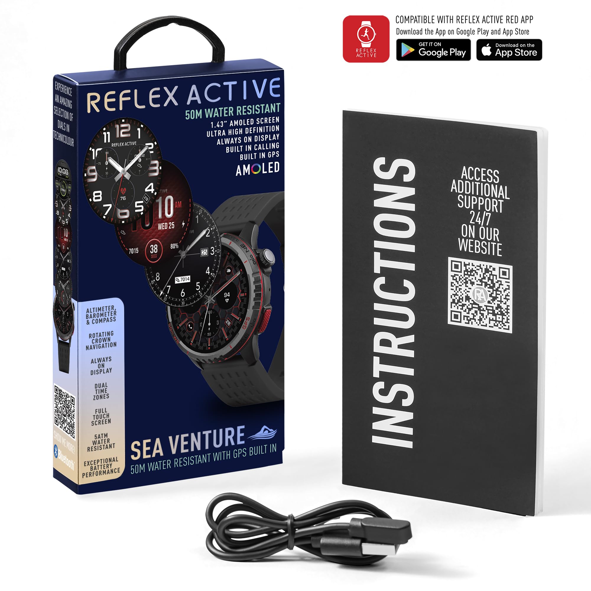 Reflex Active SeaVenture 50 m bezpieczny do pływania AMOLED GPS czarny pasek smartwatch
