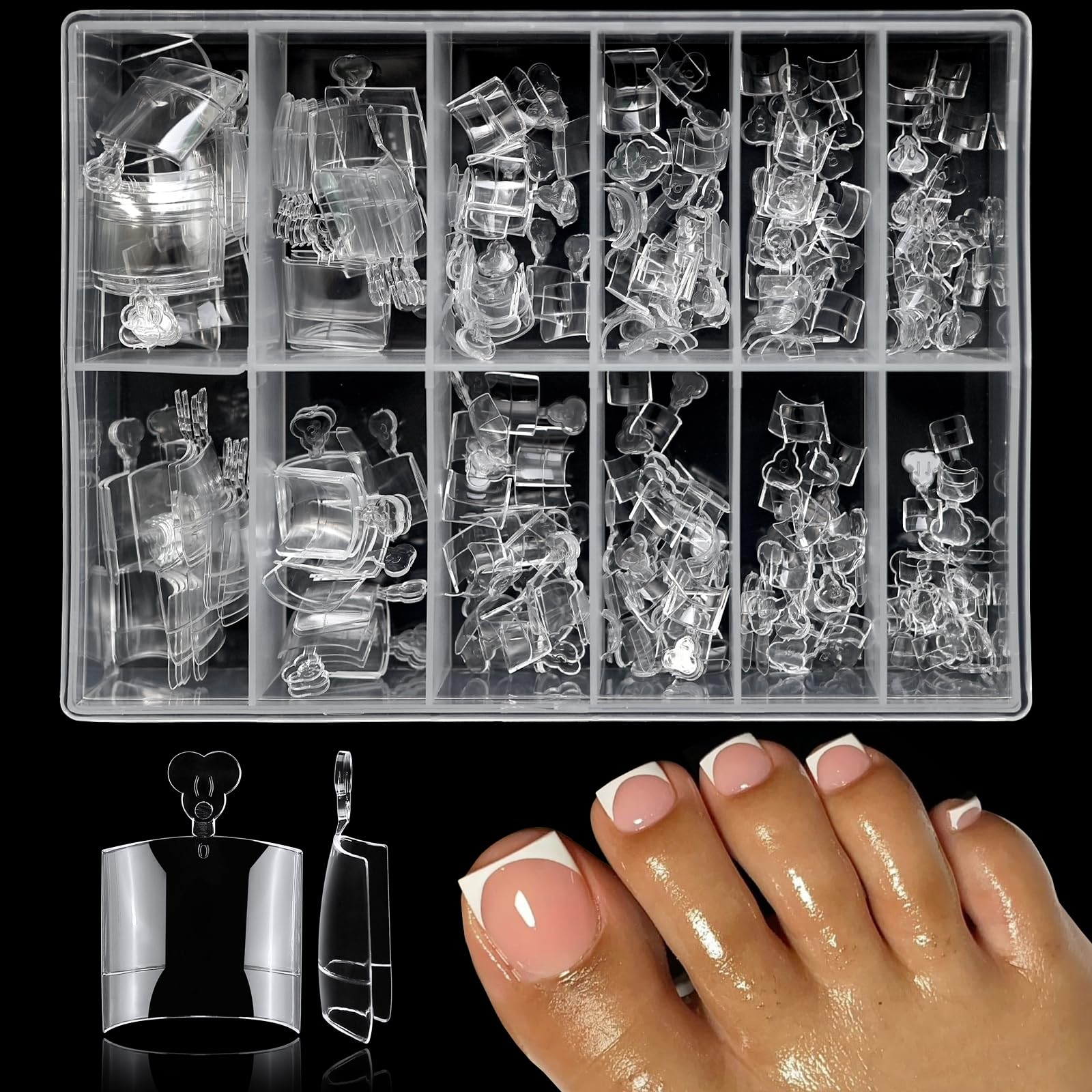 240pc Soft Gel Toe Nail Tips Short Fake Toenail Tips Square Fake Toe Nail Tips for Toes Press on Toenails, Clear False Toe Nail Press ons, 12 Size French Artificial Toe Tips Acrylic Nails