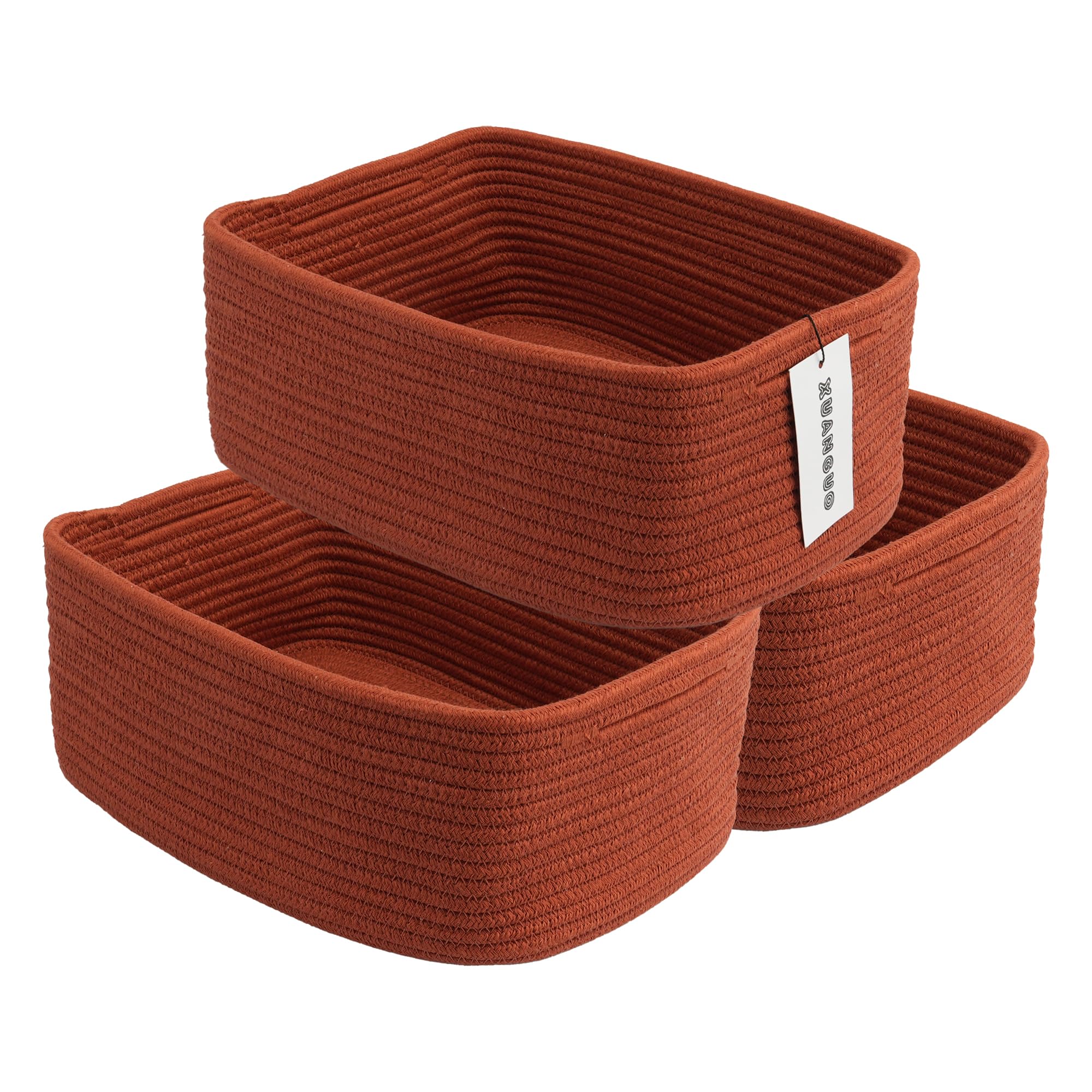 XUANGUO Small Woven Storage Baskets 12“X8”X5“ Decorative Rope Bins for Organizing Shelves, Closets, and Toys, Empty Gift Baskets, Cute Organizer