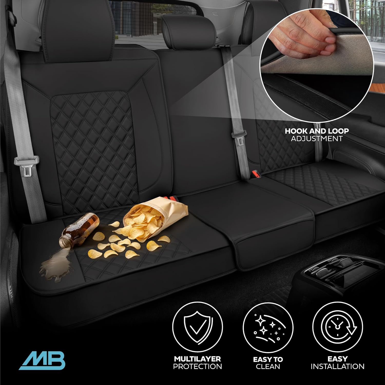 Premium Napa Leather Rear Seat Cover – Semi Universal Fit for Most Cars, Truck & SUV – Beige Back Seat Protector – Anti-Slip, Durable Bench Cover – Easy Install, Luxury Car Interior Upgrade