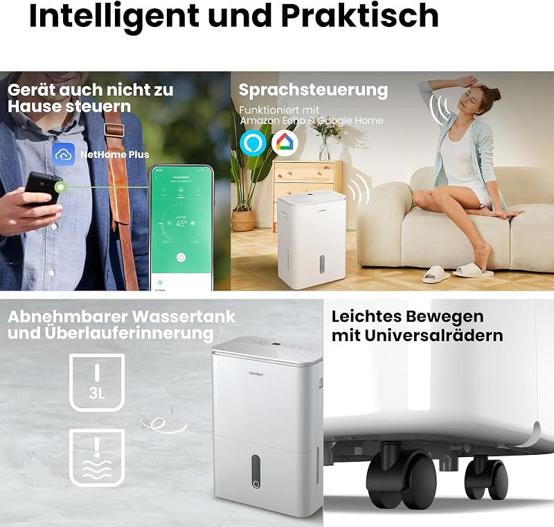 COMFEE Easy Dry 16L/nap Párátlanító, 4 Üzemmód, 3L Víztartály, Ruhaszárító Funkció, 44m² Területre, Automata Kikapcsolás, Mosható Szűrő