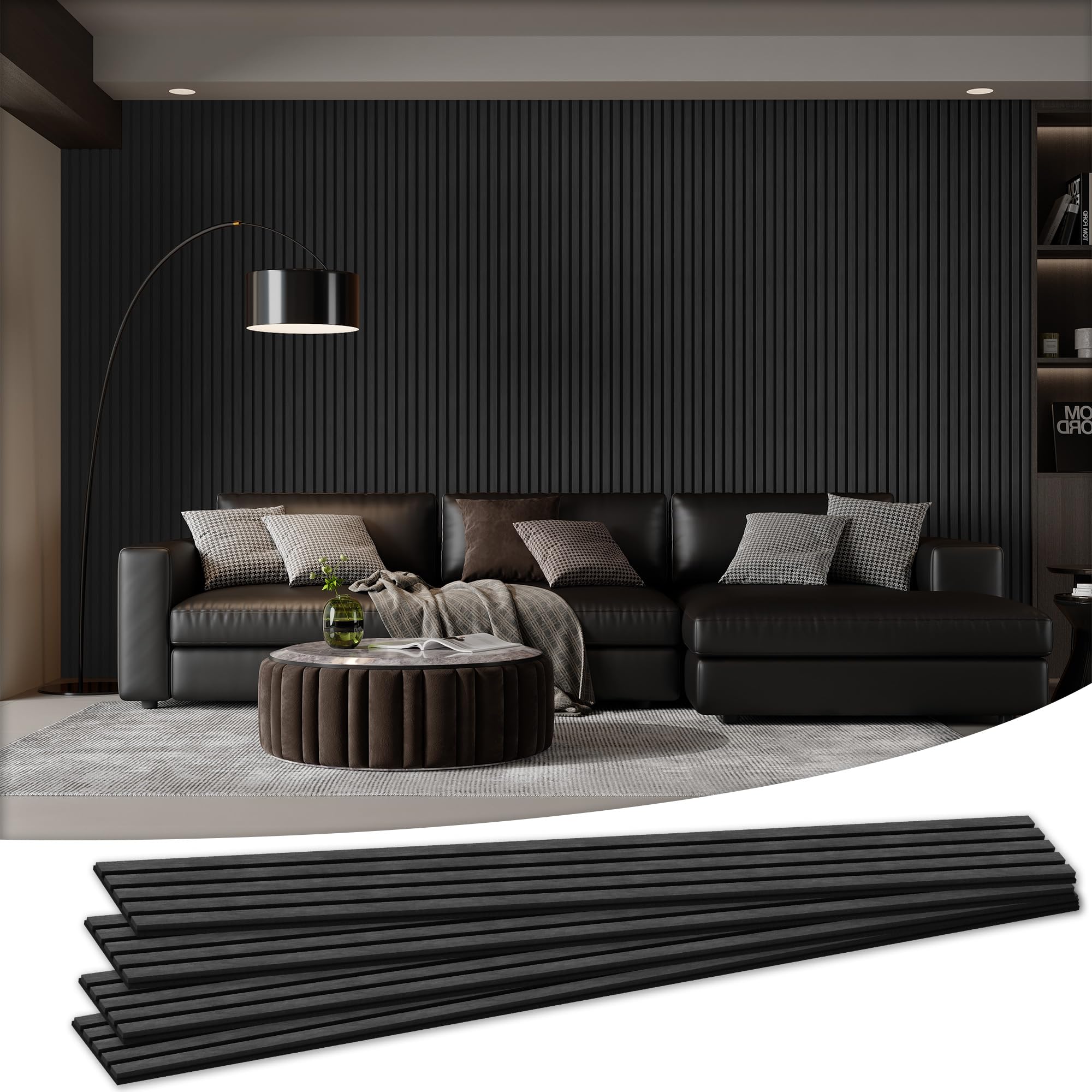 Photo 1 of Wood Salt Acoustic Wall Panels, 4 Piece 94" x 12.6" x 0.8" Soundproof Wooden Wall Panels, 3D Fluted Sound Absorbing Panel, Dark Gray