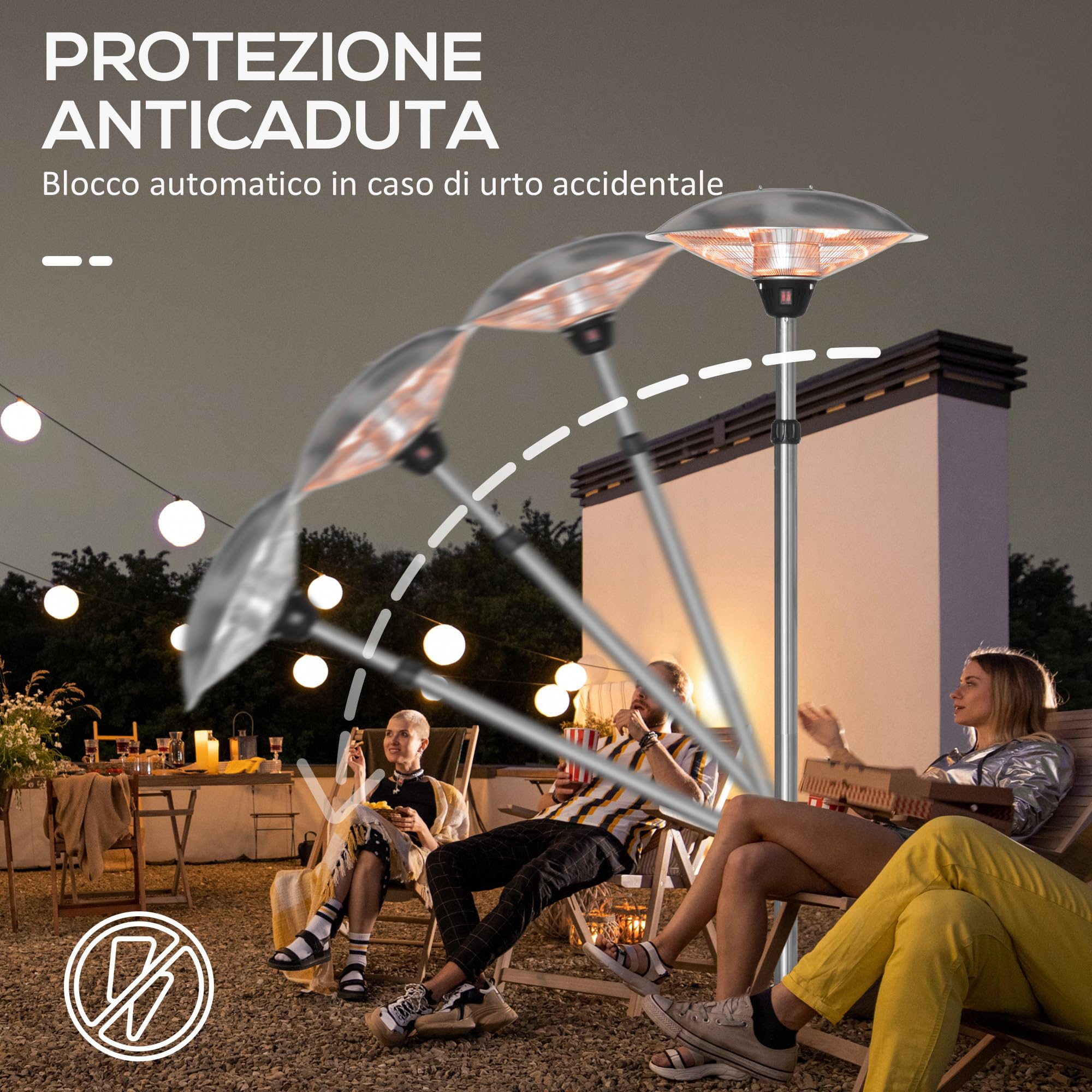 Outsunny Fungo Riscaldante da Esterno con 3 Temperature fino 3000W, Stufa a Infrarossi con Altezza Regolabile in Acciaio e Alluminio, Argento