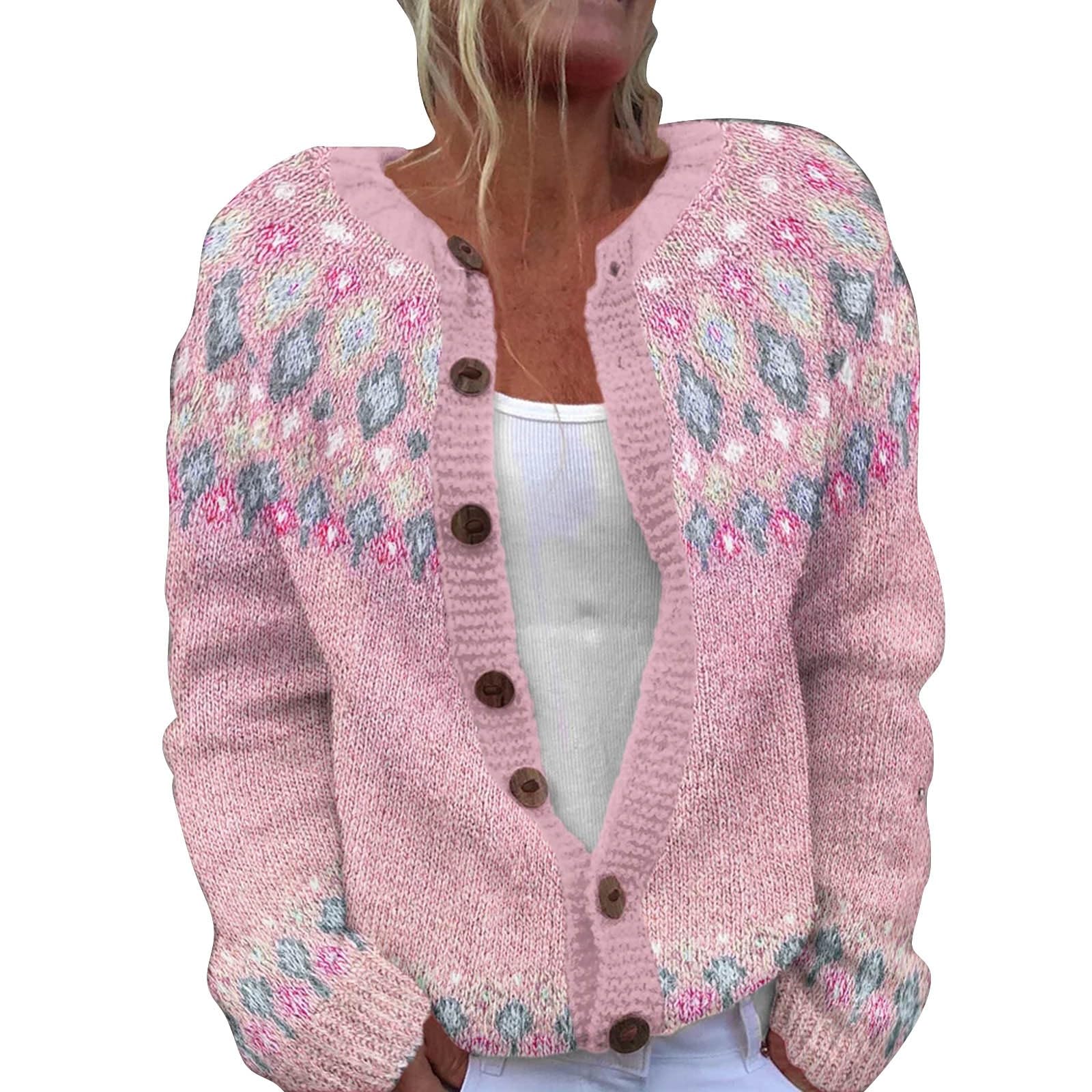 Cute Sweaters for Women,Floral Sweaters Open Front Cardigan Long Sleeve Patterned Crewneck Fall Winter Tops