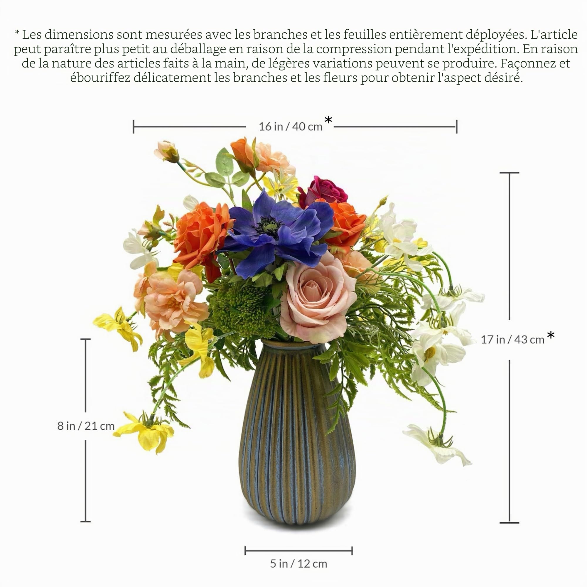 Faux Fleurs dans Un Vase en Céramique, Arrangement de Fleurs Artificielles Décoration pour Maison Cuisine Salon Salle à Manger Table Basse Centres de Table (Printemps)