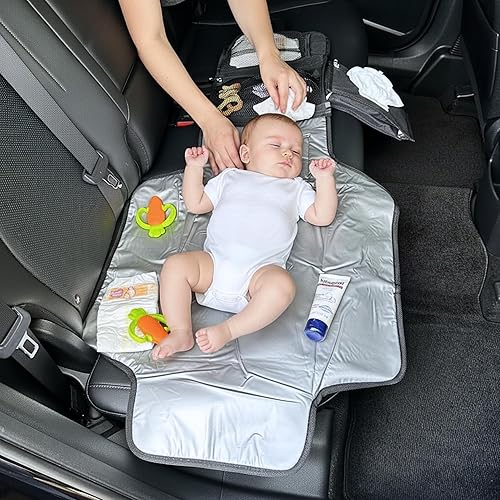 Miniatura 3 de Cambiador de pañales portátil, cambiador de pañales impermeable con bolsillo para toallitas, compacto plegable, regalo para baby shower, niños y