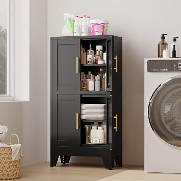 GAIOUS 47.25 Metal Storage Cabinet, Black Kitchen Food Cabinet with 4 Door