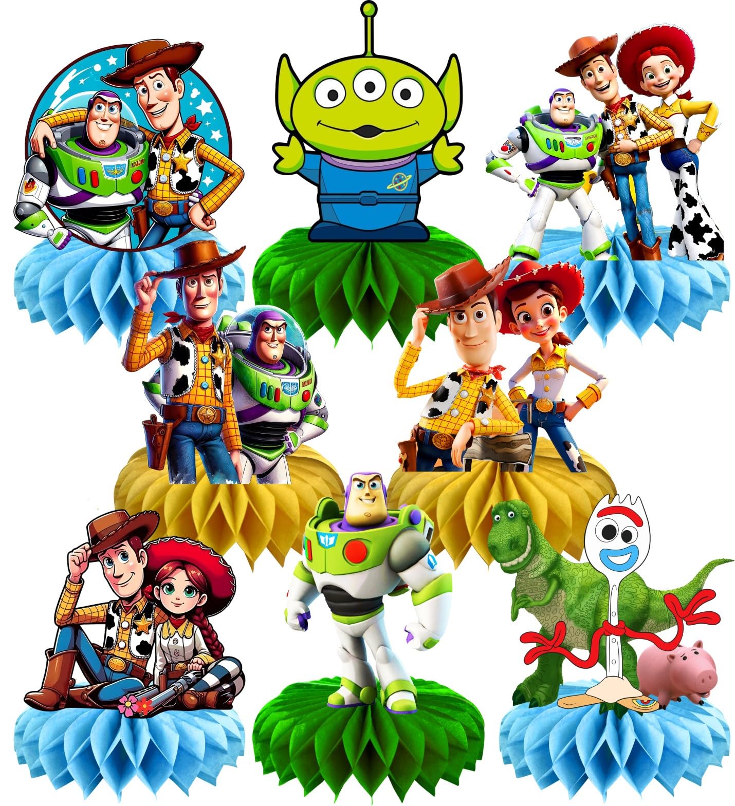 8Pcs Cartoon For Toy Inspired Story Honeycomb Table Centerpiece,Birthday Party Supplies Table Decorations for Party Decorations.