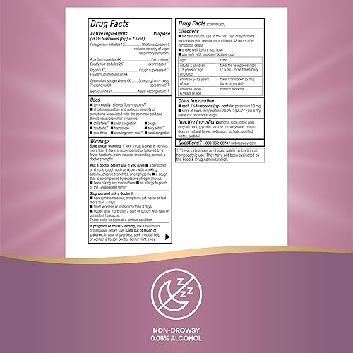 Miniatura 5 de Nature's Way Umcka Homeopática para resfriado + gripe, fiebre**, dolor de garganta, tos, congestión, dolores menores** , sin fenilefrina, sin