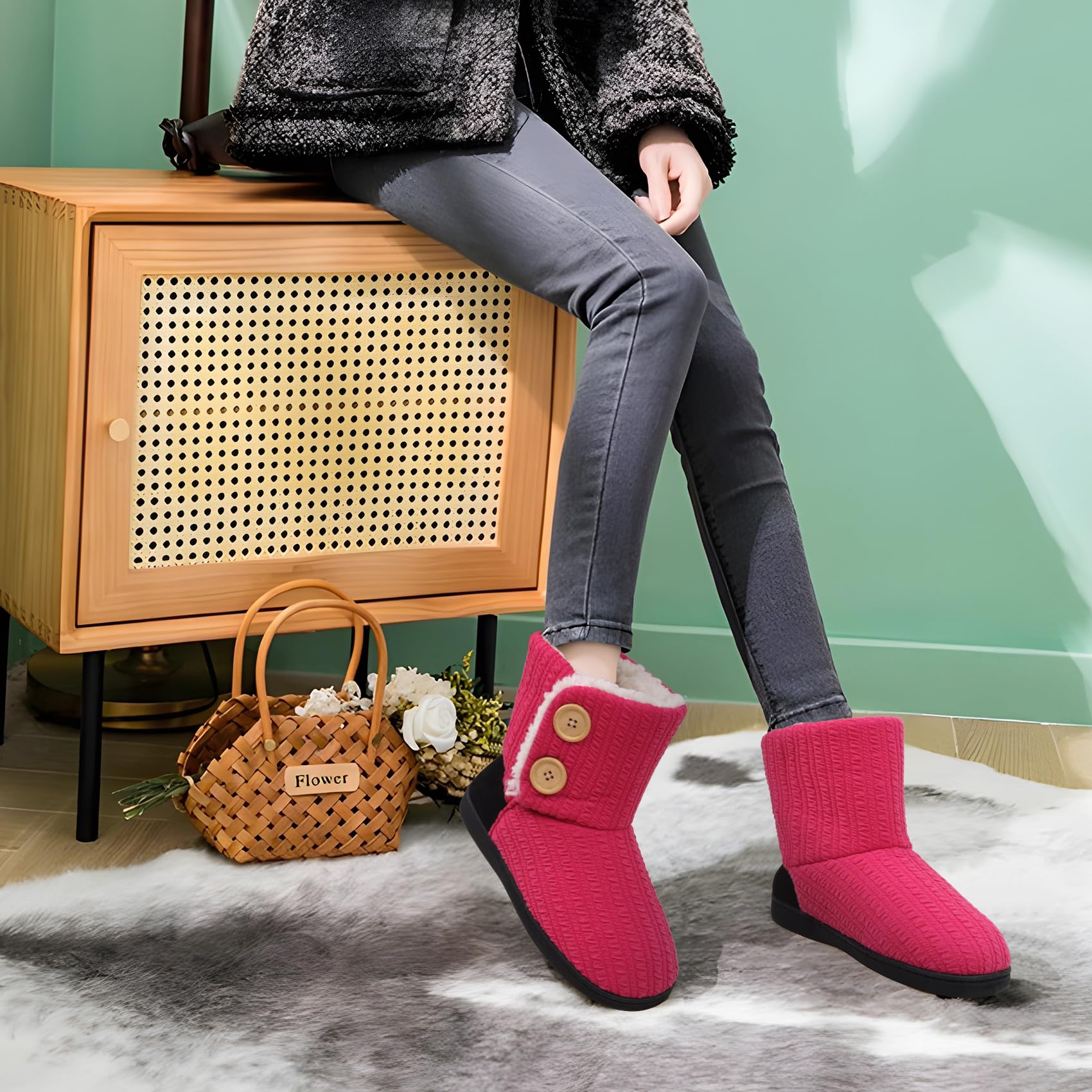 ONCAI Pantofole Da Donna Calde Pantofole In Tessuto a Maglia Comode Pantofole Antiscivolo Fashion