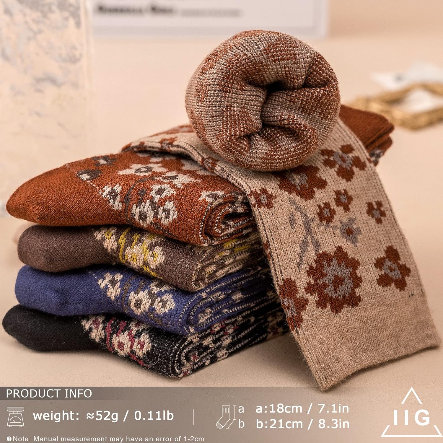 IIG 5 Pairs Womens Pretty Vintage Wool Socks Unique Print Design Soft Cozy Warm Crew Socks Christmas Gift - Image 2