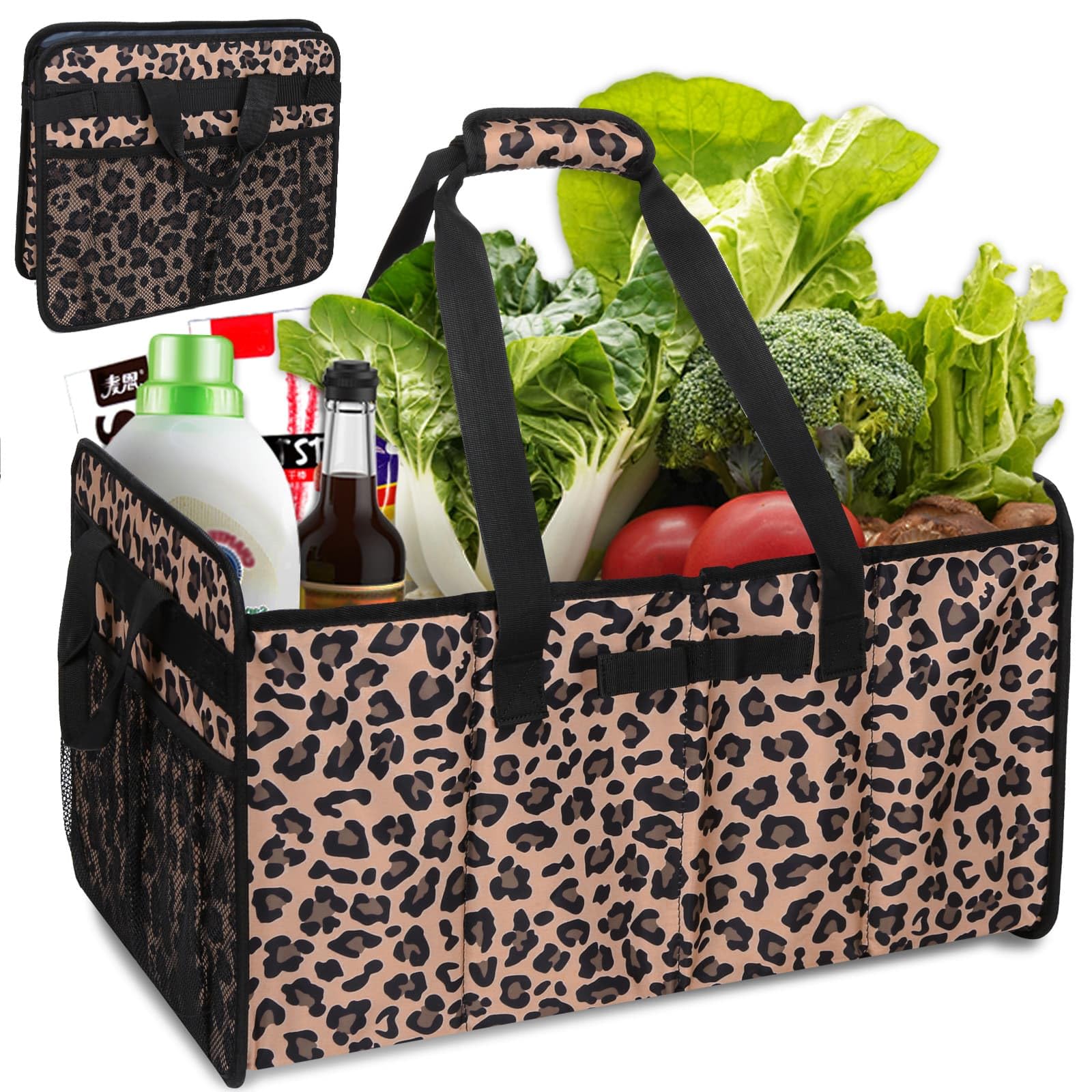 Muzale Reusable Grocery Bags Foldable Extra Large Utility Tote Bag with Wire Frame Heavy Duty Shopping Bags with Handles for Groceries Sturdy Grocery