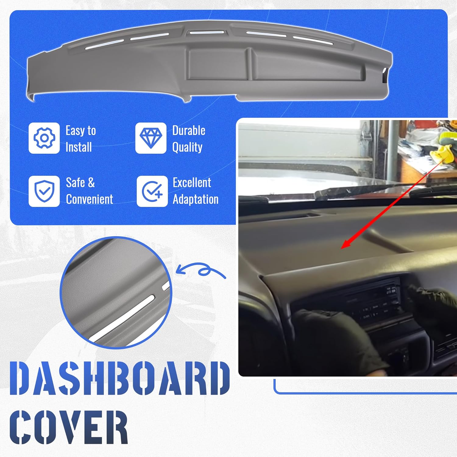 HECASA Dashboard Cover Compatible with 1992-1997 Ford Bronco F-150 F-250 F-350 F150 F250 F350 Dash Panel Bezel Instrument Pad Lid ABS Plastic Gray