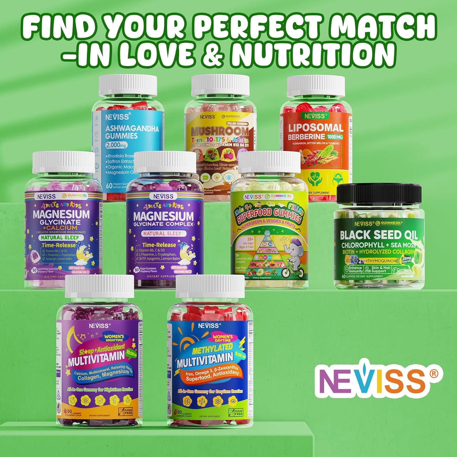 NEVISS Kids 4+ & Teens Super Greens 40-in-1 Gummies w/Multivitamin, Omega3 Iron, D3K2, Picky Eater Organic Super Fruits Veggies Superfood Gummy, Mushroom, Lutein | Immune Bone Brain Energy, Sugar Free - Image 9